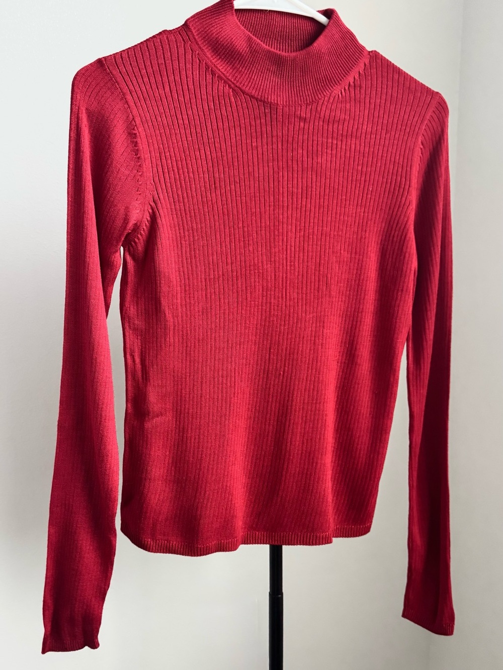 August Silk Knits Red 100% Silk Ribbed Knit Sweater Top Size Small